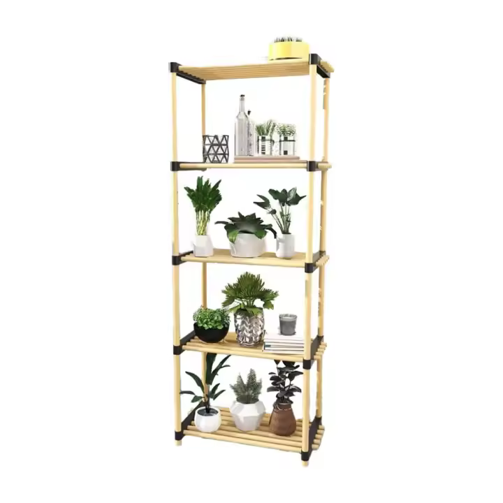 Estantería Modular Slim Multiusos 丨5 Estantes de Madera Natural para Baño, Entrada, Cocina y Oficina丨Organización Ecológica y Compacta丨Estante Resistente para Toallas, Libros, Productos de Limpieza o Decoración丨Tamaño 28 x 49 x 129.5 cm丨Montaje fácil - 1