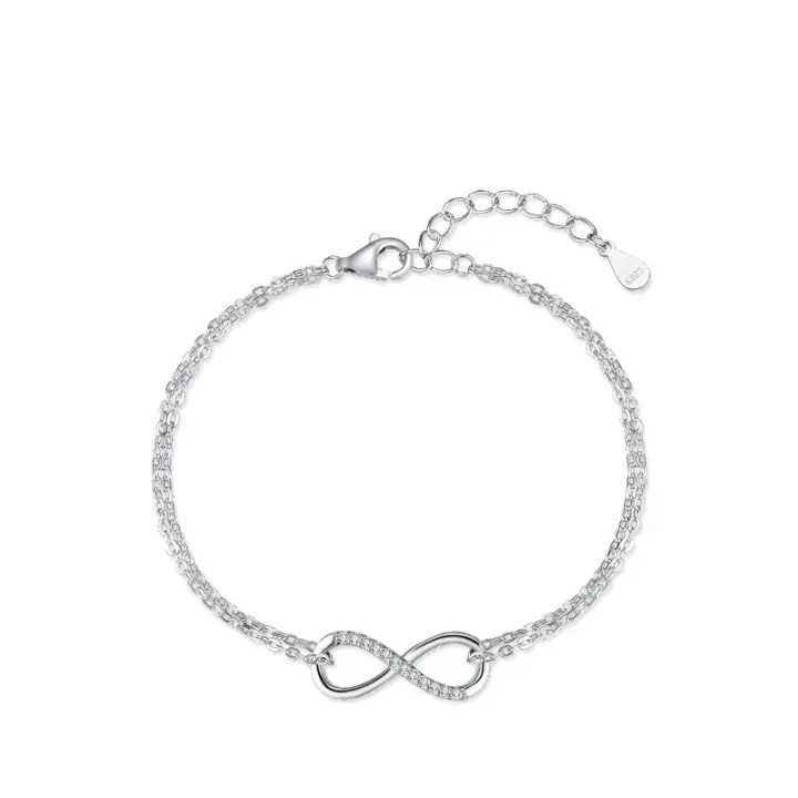 Zenyth-pulsera de Plata de Ley 925 con diseño ajustable de circonia de Amor Infinito Romántico para Mujer, joyería FINA de Compromiso de Boda - 1