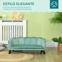 PawHut Sofá para Perros Medianos Sofá Cama para Mascotas Gatos Tapizado en Terciopelo con Patas de Madera Carga 25 kg 98,5x60,5x35,5 cm Verde - details 4