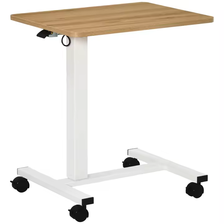 HOMCOM Escritorio de pie ajustable en altura mesa para portátil escritorio de pie mesa auxiliar con ruedas en forma de C que ahorra espacio para estudio sala de estar natural + blanco capacidad de carga hasta 70 kg 65 x 48 x 70-110 cm - 1