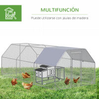 PawHut Gallinero para Exterior Grande de Acero Galvanizado 280x570x195 cm Jaula de Aves de 3 Habitaciones Cubierta de Tela Oxford Resistente a los Rayos UV e Impermeable para Patio Plata - details 5
