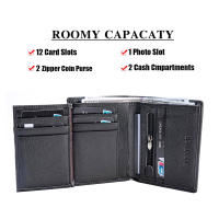 Cartera De Cuero Genuino Para Hombres Organizadora Vertical Tres Plegables Portatarjetas Antirrobo Con Cremallera Monedero - details 4