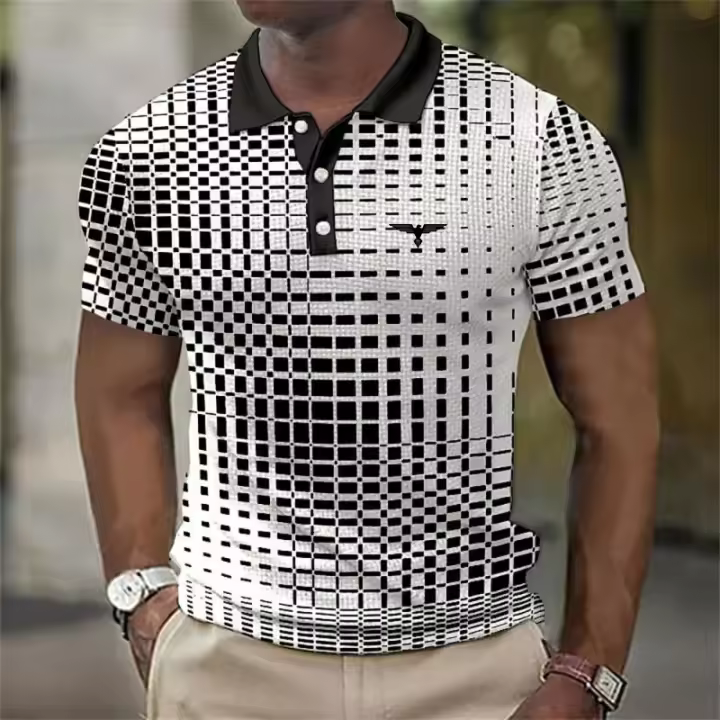 Camisa Polo Casual Para Hombre Verano Cuello Redondo Botones Transpirable Estilo Contraste Color Polo De Poliéster - 1