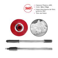 Cubo Fregona Giratorio 360º, Plástico ABS, Gris y Rojo, Doble Depósito, con Mopa Absorbente Giratoria de Fibra y Tubo de Metal, Medidas 46x26x21 cm - details 0