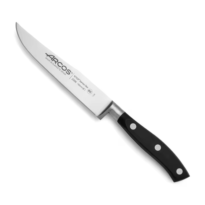 Arcos Cuchillo de Cocina Profesional - Hoja Forjada NITRUM 150 mm - Mango Ergonómico POM Negro - Serie Riviera - Corte Preciso y Duradero - 1