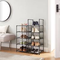 Zapatero vertical con 10 estantes, diseño estrecho de 33x33x173 cm, marco de metal y baldas de tela, ideal para pasillo y dormitorio, negro - details 2