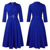 Vestido Elegante Para Oficina Para Mujer Cuello Redondo V Cintura Ajustada Pleated Midi Formal Business Work Dress OL - details 53