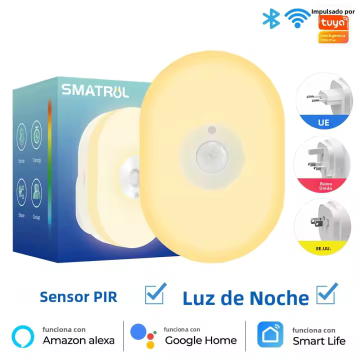 Lámpara De Pared Inteligente LED WiFi Tuya Con Sensor De Movimiento PIR Luz Nocturna Blanca Cálida Y RGB Control Remoto Por App Compatible Con Alexa Y Google Home - 1