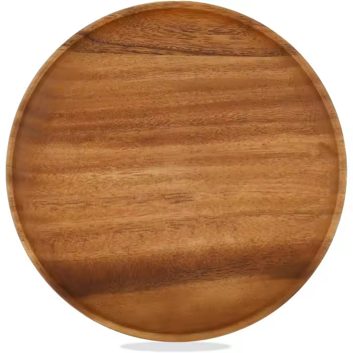 Platos redondos de madera de acacia de 25 cm y 20 cm, platos ligeros para servir, platos de carga irrompibles, madera multiusos (20 discos de madera de acacia) - 1