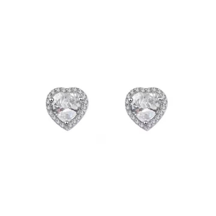 Pendientes de Plata con Circonitas, Diseño Corazón, 8 mm, Ref: CHP158PENP001A - 1