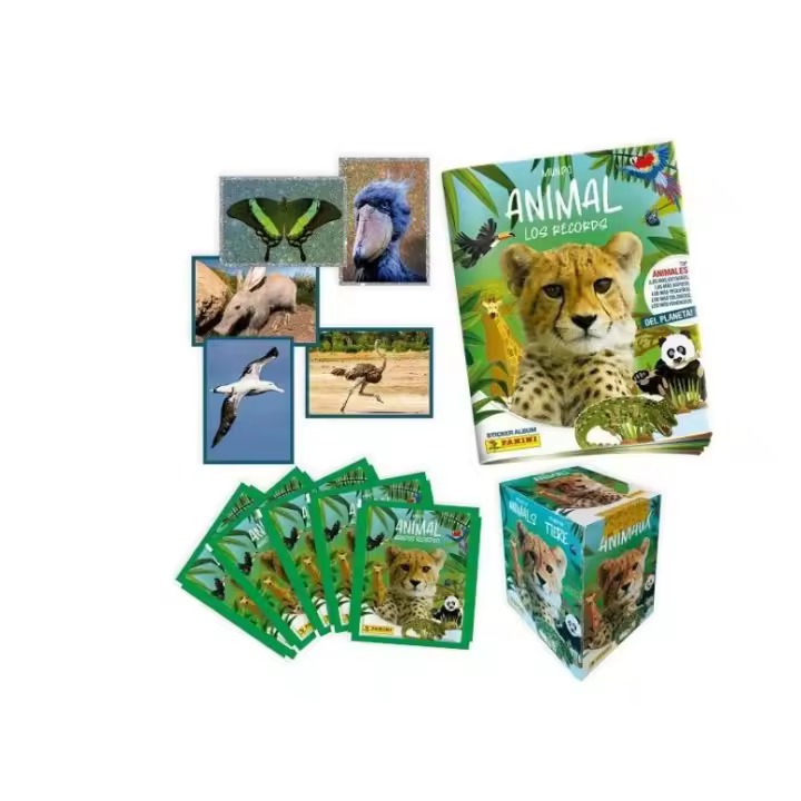 Panini Mundo Animal: los Récords - Cajita con 50 sobres o Album + 4 sobres + caja 50 sobres para elegir dos modelos mirarse bien antes de pedir - Colección Oficial Panini garantizado - 1
