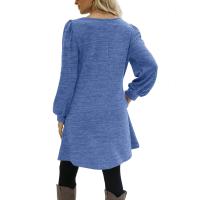 Vestido Casual Para Mujer De Color Sólido Con Botones Manga Larga Cuello Redondo A-Line Largo Hasta La Rodilla Fashion - details 39