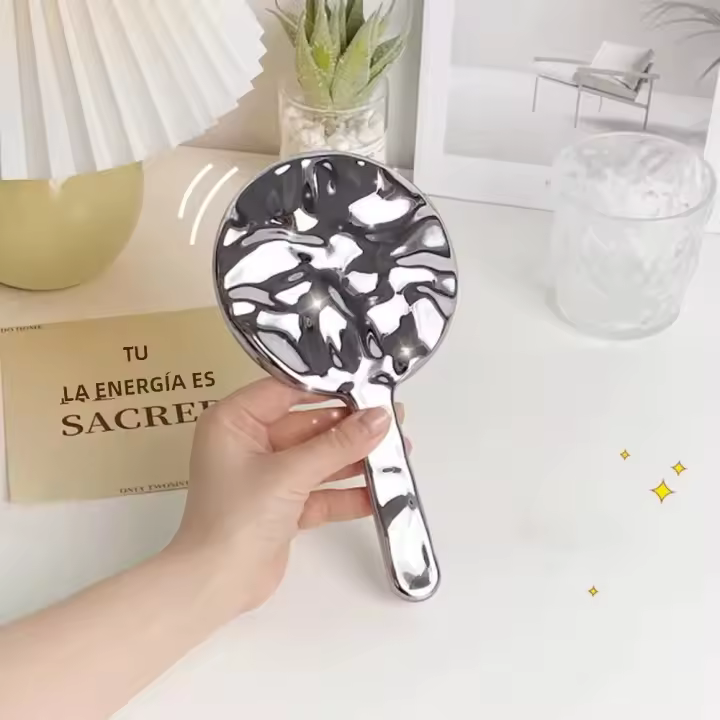 Espejo De Maquillaje Portátil HD Con Mango Electroplated Redondo Y Cuadrado Pequeño Espejo De Belleza Para Viajes - 1