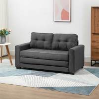 Cecodadi sofá Cama plegable 2 plazas, Sofá Cama con función de dormir, Tacto Lino, Madera de Caucho, Gris, 147,5x75x85cm - details 0