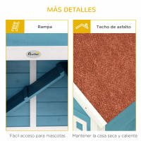 PawHut Conejera Exterior de Madera 162,5x59,2x77,6 cm Jaula para Conejo Grande con 2 Ventanas de Decoración 2 Ruedas 1 Puerta 1 Rampa y Techo de Asfalto Azul - details 6
