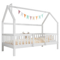 Cama de Cabaña Infantil con Diseño de Chimenea Decorativo 90x200 cm - Pino Natural Robust, Marco Estructural de Listones de Madera, Color Blanco Luminoso (Sin Colchón) - details 5