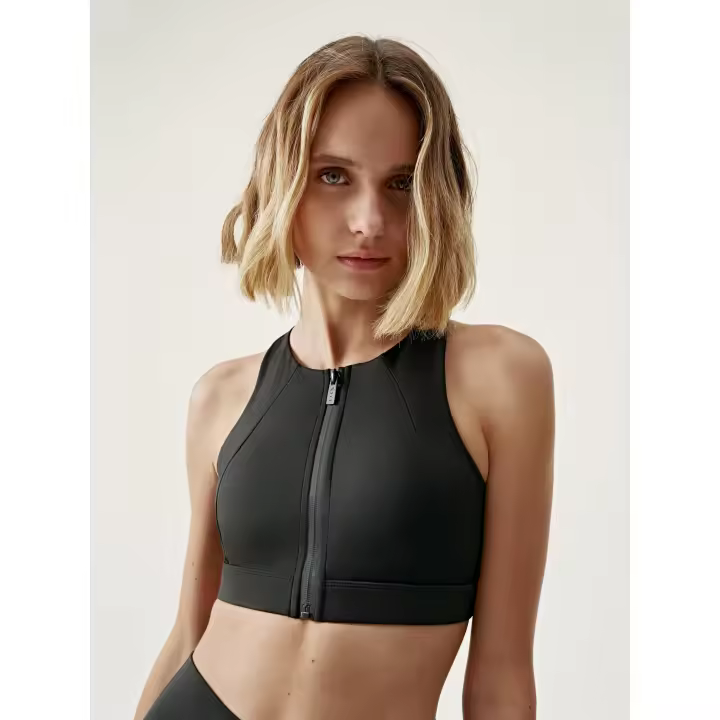 Born Living Yoga Top Malaka BLACK con Cremallera Frontal y Tirantes Láser Cruzados para Alta Sujeción y Diseño Femenino - 1