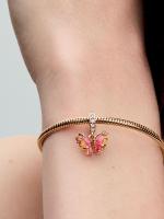 Pandora - Charm Colgante de Mariposa de cristal de Murano Rosa y Amarillo-Baño de Oro Rosa de 14 K - details 0