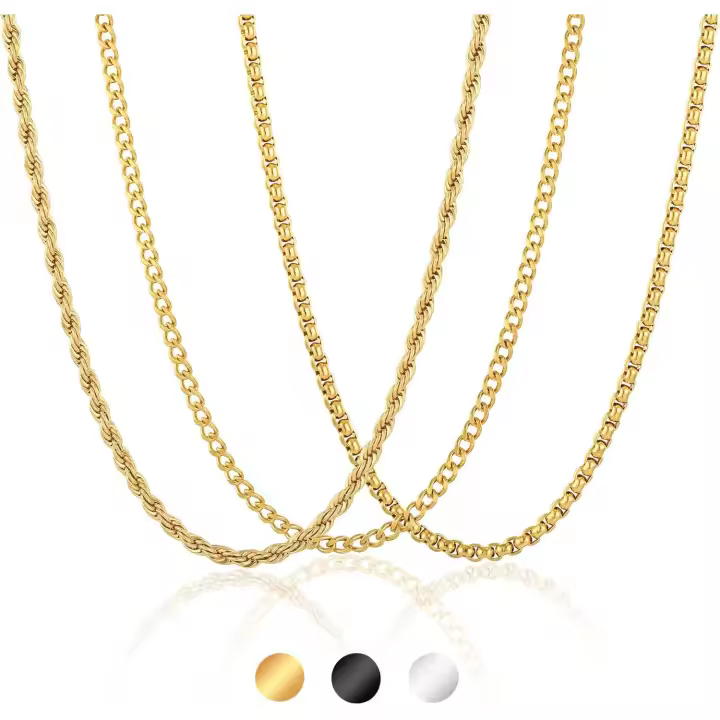 3 Piezas Cadena Plata Hombre Cadena Hombre Cadena 316L Acero Inoxidable Hombre 2/3/4/5/6mm Cubanas Cadenas Regalos Originales para Hombre 45/50/55/60cmNecklaces and PendantsAccessories & Gifts - 1