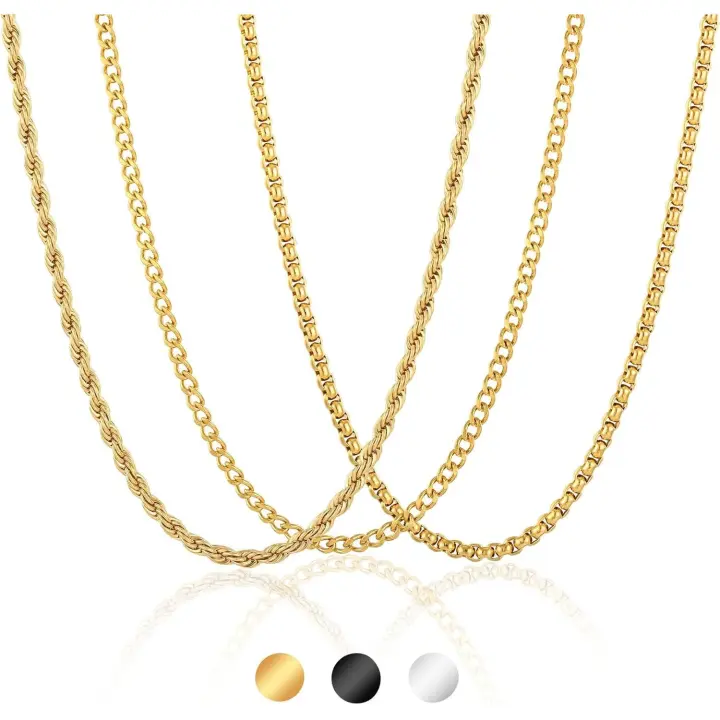 3 Piezas Cadena Plata Hombre Cadena Hombre Cadena 316L Acero Inoxidable Hombre 2/3/4/5/6mm Cubanas Cadenas Regalos Originales para Hombre 45/50/55/60cmNecklaces and PendantsAccessories & Gifts - 1