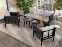 Conjunto chaise longue de Jardín, Conjunto de muebles de Jardín con cojines, de 3 plazas Sofá, 2 sillones Y 2 mesas de Centro, Red de Cuerda Gruesa, Tapa de cristal de Mármol, arco galvanizado, Gris - details 0