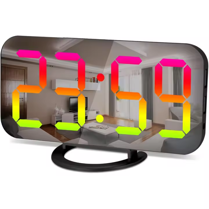 Reloj despertador digital LED RGB, con pantalla de 11 modos de color, superficie de espejo, puertos de carga USB duales, relojes de escritorio modernos para decoración de dormitorio, hogar y oficina, negro - 1