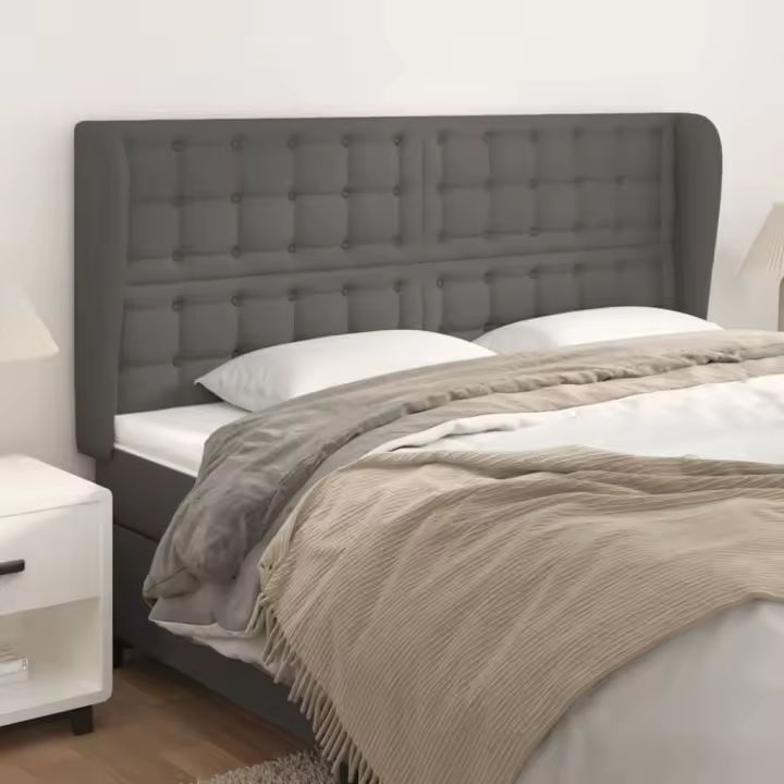 vidaXL Cabecero con orejas cuero sintético gris 183x23x118/128cm - 1
