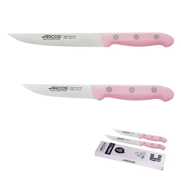 Arcos Set Cuchillos Juego Cuchillos Cuchillo Pelador y Cuchillo Verduras  Cuchillo 100mm + Cuchillo 150 mm  Mango Rosa  Envase Ecologico - 1