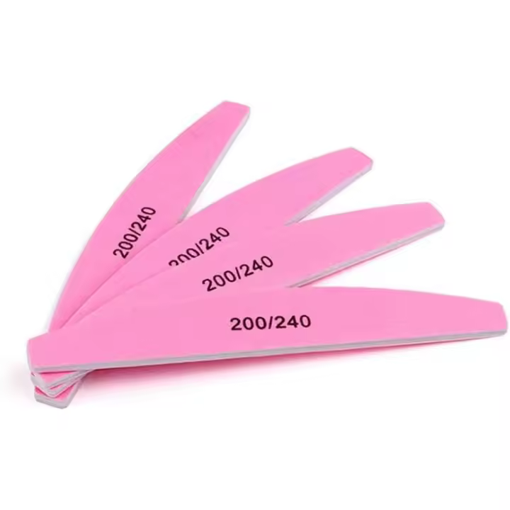 J Shop Lime à ongles 5 pièces demi-ronde rose 200/240 Grits pour manucure pédicure limes Double face ponçage polissage des ongles tampon - 1