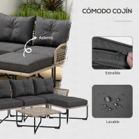 Outsunny Conjunto de Jardín de Ratán Sintético Juego de 5 Piezas Muebles de Jardín con 2 Sofás Esquineras 1 Sofá de Exterior 1 Taburete 1 Mesa de Centro y Cojines para Terraza Patio - details 4