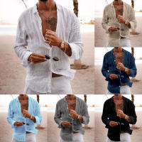 Camisa De Verano Para Hombre Casual Ligera De Color Sólido Suéter De Algodón Y Lino Abierta Individual Manga Larga Estilo Playa Vacaciones - details 8