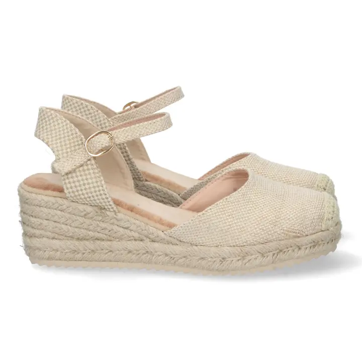PuntoSalao Sandalia de cuña baja en yute mujer color apricot textura - 1