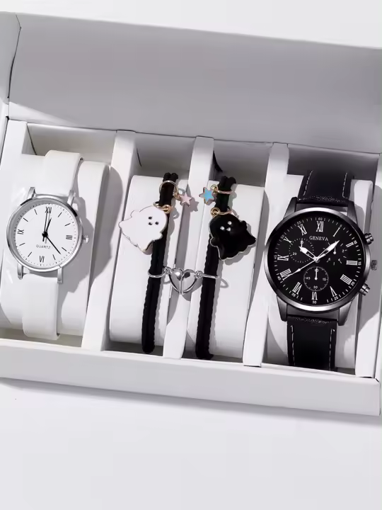 Set De Reloj De Negocios Minimalista Para Parejas Con Pulsera Magnética De Fantasma Corazón Y Cuatro Piezas Material De Caja De Aleación Movimiento De Cuarzo Resistencia Al Agua Profundidad 0 Estilo Casual Y Moda - 1