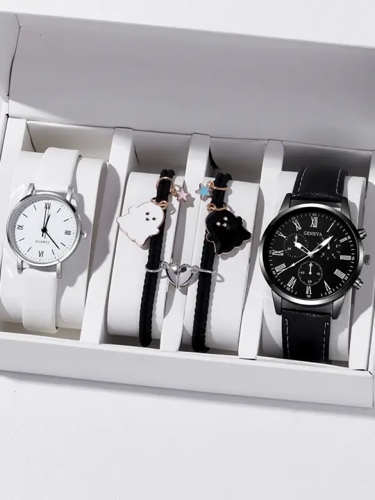 Set De Reloj De Negocios Minimalista Para Parejas Con Pulsera Magnética De Fantasma Corazón Y Cuatro Piezas Material De Caja De Aleación Movimiento De Cuarzo Resistencia Al Agua Profundidad 0 Estilo Casual Y Moda - 1
