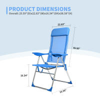 Silla de Playa Plegable con Reposabrazos, Portátil Silla Ligera Estructura de Acero Resistente, Silla Color Puro / Estampado a Rayas para Piscina Camping Jardín, Sillón Reclinable de 6 Posiciones con Reposabrazos - details 2