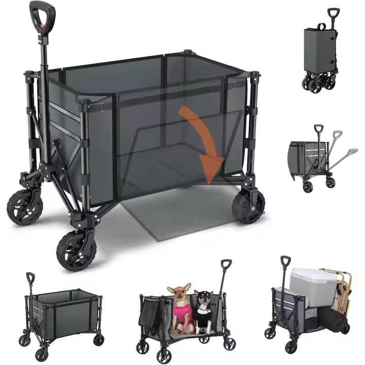 Vagón Plegable 3 en 1 Convertible en Banco, 220 Libras Carro Plegable con Ruedas, 120L Carro de Compra para Comestibles Carro Transporte para Playa, Jardín, Camping, Deporte, Carretillas - 1