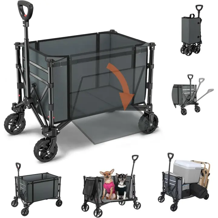 Vagón Plegable 3 en 1 Convertible en Banco, 220 Libras Carro Plegable con Ruedas, 120L Carro de Compra para Comestibles Carro Transporte para Playa, Jardín, Camping, Deporte, Carretillas - 1