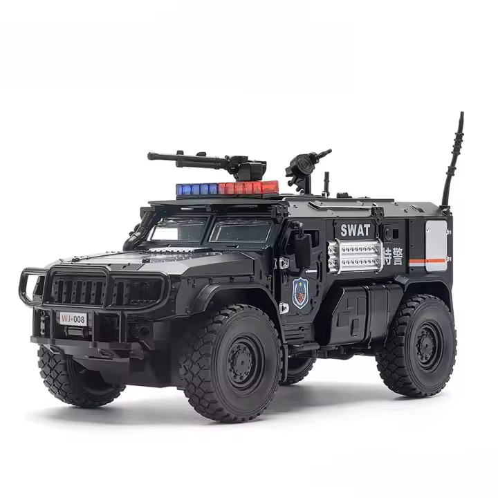 Coche De Policía SWAT a Escala 1:32 Juguete De Metal Con Función Retroalimentada Luz Y Sonido Absorción De Choque Regalo Para Niños - 1