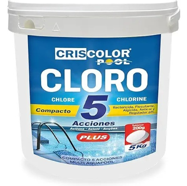 Cloro Multifunción 5 y 10 Acciones Criscolor – Pastillas para Piscinas con Acción Alguicida, Antical, Floculante y Regulador de pH