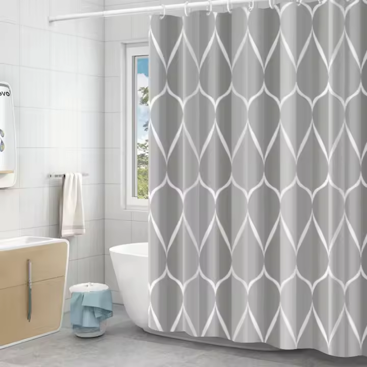 Cortina de Ducha, Cortina de Baño Impermeable, Cortina Ducha de Poliéster Lavable a Máquina,180x200 cm Cortina de Baño,12 Ganchos,Estampado de Hojas Verdes - 1