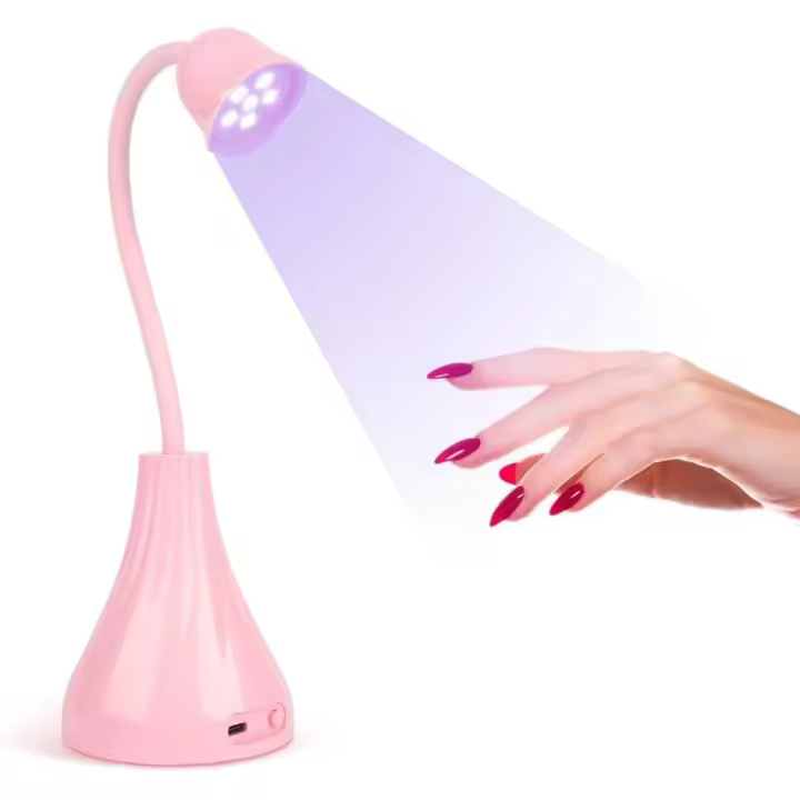 Mini lámpara UV para uñas de gel de Secada, lámpara LED recargable de 18 W con temporizador de 60 segundos, lámpara UV de Cuello de Secada de color rosa. - 1
