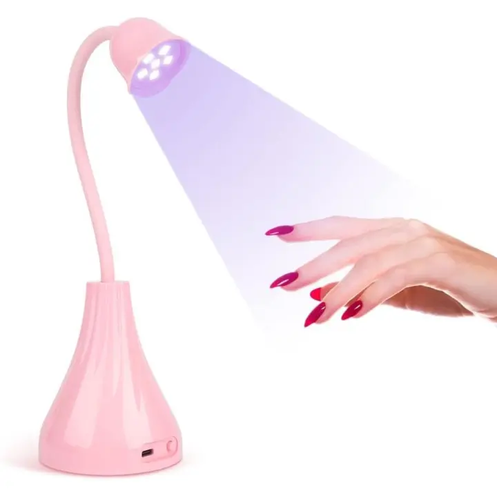Mini lámpara UV para uñas de gel de Secada, lámpara LED recargable de 18 W con temporizador de 60 segundos, lámpara UV de Cuello de Secada de color rosa. - 1
