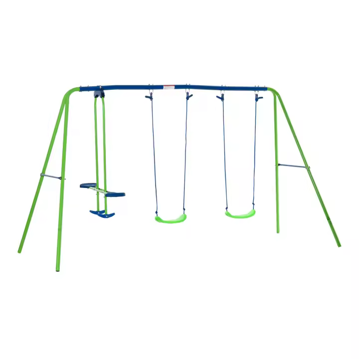 Outsunny Juego de Columpios de Jardín de Metal con Altura Ajustable Columpios para Niños de +3 Años con Columpio Doble Balancín para Patio Terraza 280x140x178 cm Verde - 1