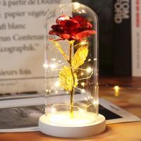 Rosa Bella y Bestia Rosa Eterna, Regalo Mujer Flores Artificiales con Luces LED, Flor Artificial de Lámina de Oro con Hojas Caídas, Regalos Originales para Mama Novia Cumpleaños Aniversario，san valentin - details 8
