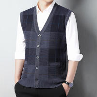 Suéter De Casual Para Hombre Chaqueta Sin Mangas Gruesa Para Otoño E Invierno Cardigan Con Estampado Rayado Cuello En V - details 7