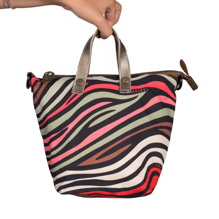 DUNNE BRAND YAN SHUANG Bolso Bandolera “Strips” - Algodón y Piel, Multicolor, Hecho a Mano, Regalo Original para Mujer - 1