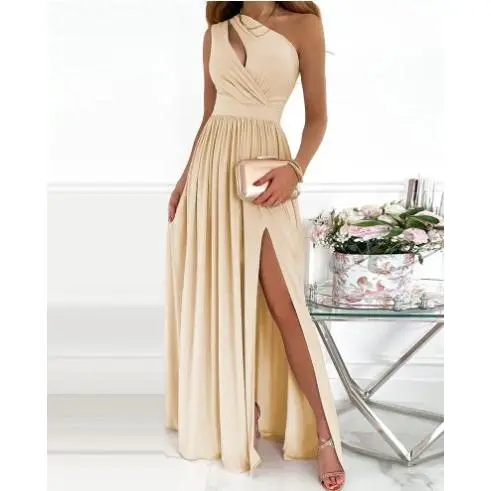 2025 Mujeres Alta Calidad Vestidos Mujeres Slant Hombre Hueco Temperamento Gradiente de Color Alta Split Vestidos Largos - 1
