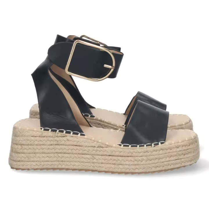 PuntoSalao Sandalias planas mujer con yute color negro - 1