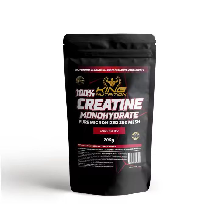 King Nutrition Creatina Monohidrato 100% Pura  200gr 66Tomas  Creatina en polvo, Micronizada 200Mesh Sin Sabor, No-GMO  Vegano  Sin lactosa  Incluye dosificador - 1