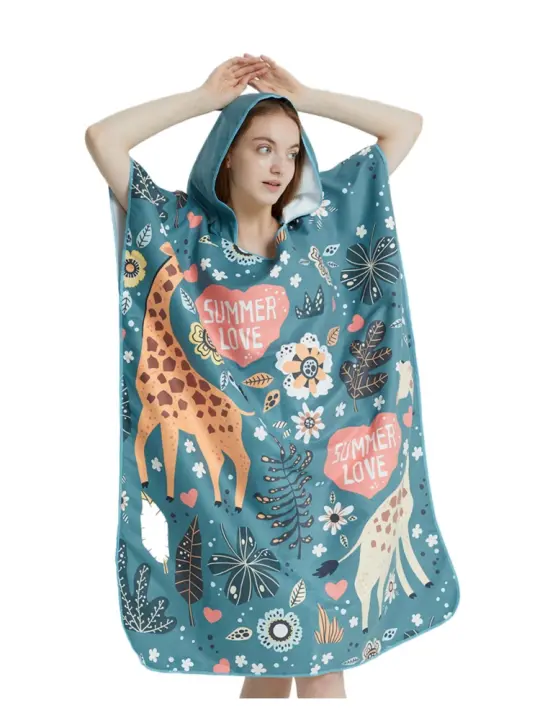 Poncho Toalla Rápida De Secado Microfibra Ropa De Baño Para Adultos Toalla De Playa Con Capucha Para Natación Y Cambio - 1